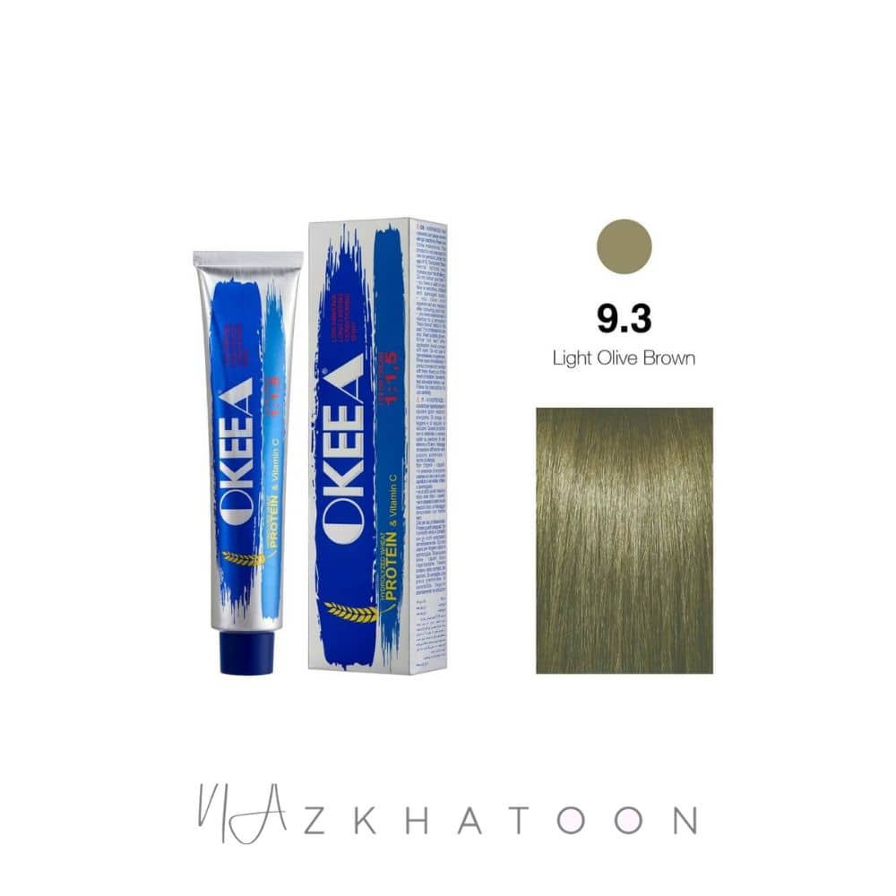 رنگ مو 100میل اکیا OKEEA سری OLIVE شماره 9/3 بلوند زیتونی خیلی روشن