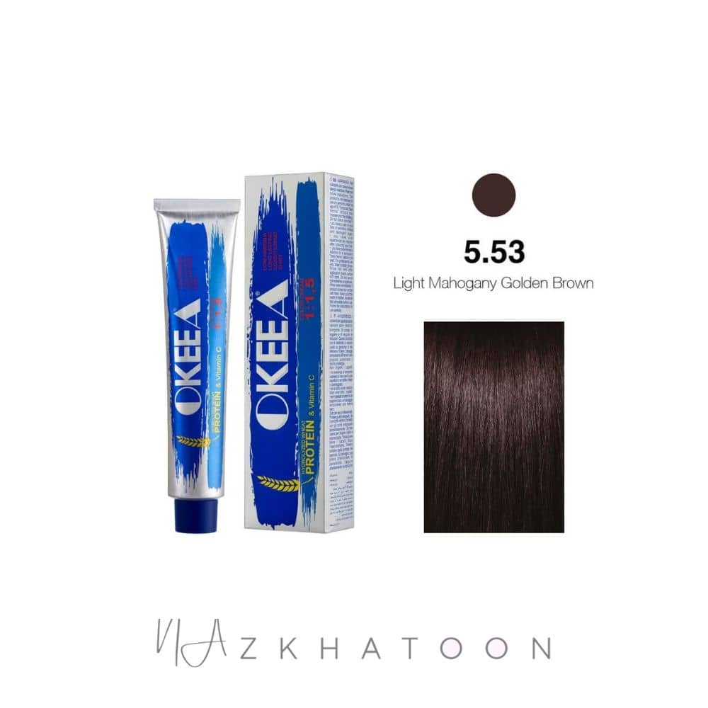 رنگ مو 100میل اکیا OKEEA سری HOT&COLD BROWN شماره 5/53 شکلاتی