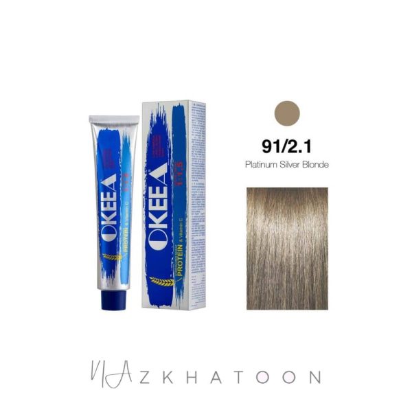 رنگ مو 100میل اکیا OKEEA سری ASH شماره 9/1.2 بلوند سیلور پلاتینه
