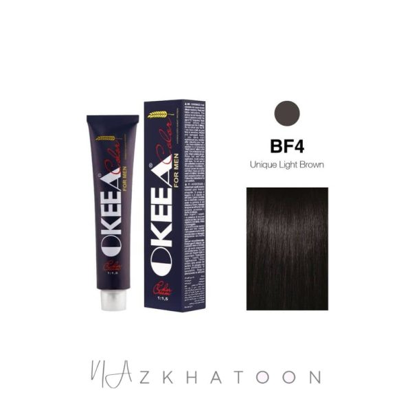 رنگ مو مردانه 100میل اکیا OKEEA سری FOR MEN شماره BF4 قهوه ای یونیک روشن