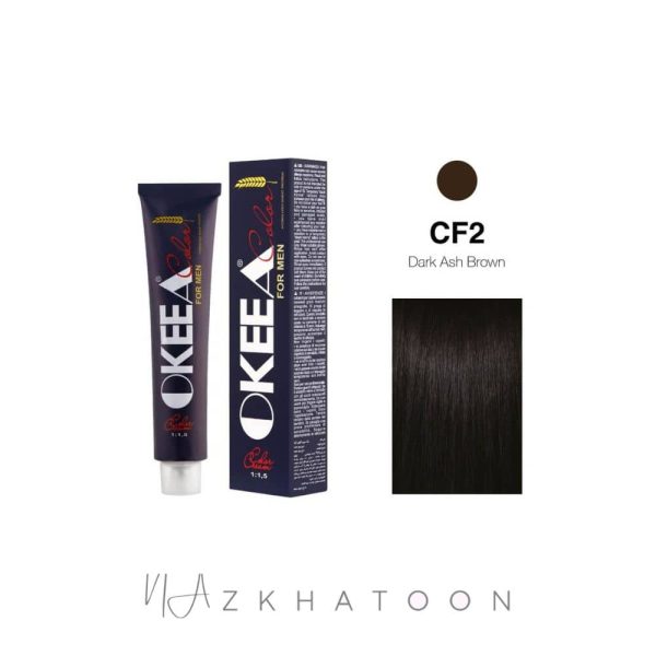 رنگ مو مردانه 100میل اکیا OKEEA سری FOR MEN شماره CF2 قهوه ای خاکستری تیره