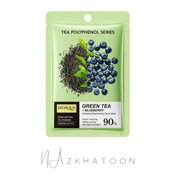 ماسک صورت ورقه ای بیوآکوا چای سبز و بلوبری | BIOAQUA Green Tea & Blueberry Facial Sheet Mask