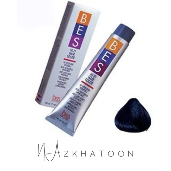 رنگ موی ۱۰۰ میل بس BES سری BLUE شماره 1/90 سرمه‌ای تیره (مشکی پرکلاغی)