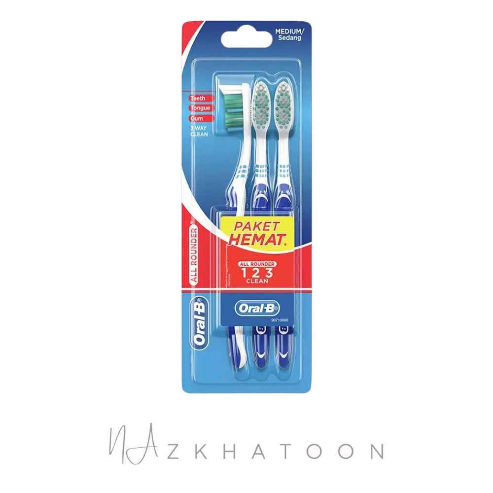 مسواک اورال بی 3 تایی (1) مسواک ۳ عددی اورال بی مدل آل راندر مدیوم | Oral-B All Rounder 123 Clean Medium Toothbrush 3 Pack - Image 1